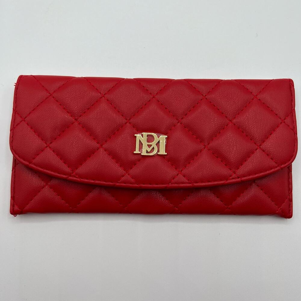 Badgley Mischka Womens Vegan Leather Long Card Holder Wallet Red Quilted NWT